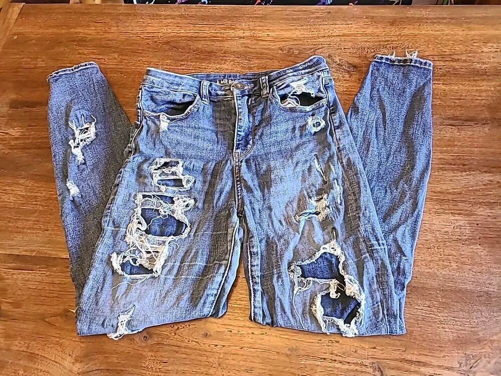 American Eagle Curvy Hi-Rise Jegging Jeans Size 4 Stretch Distressed Denim Blue